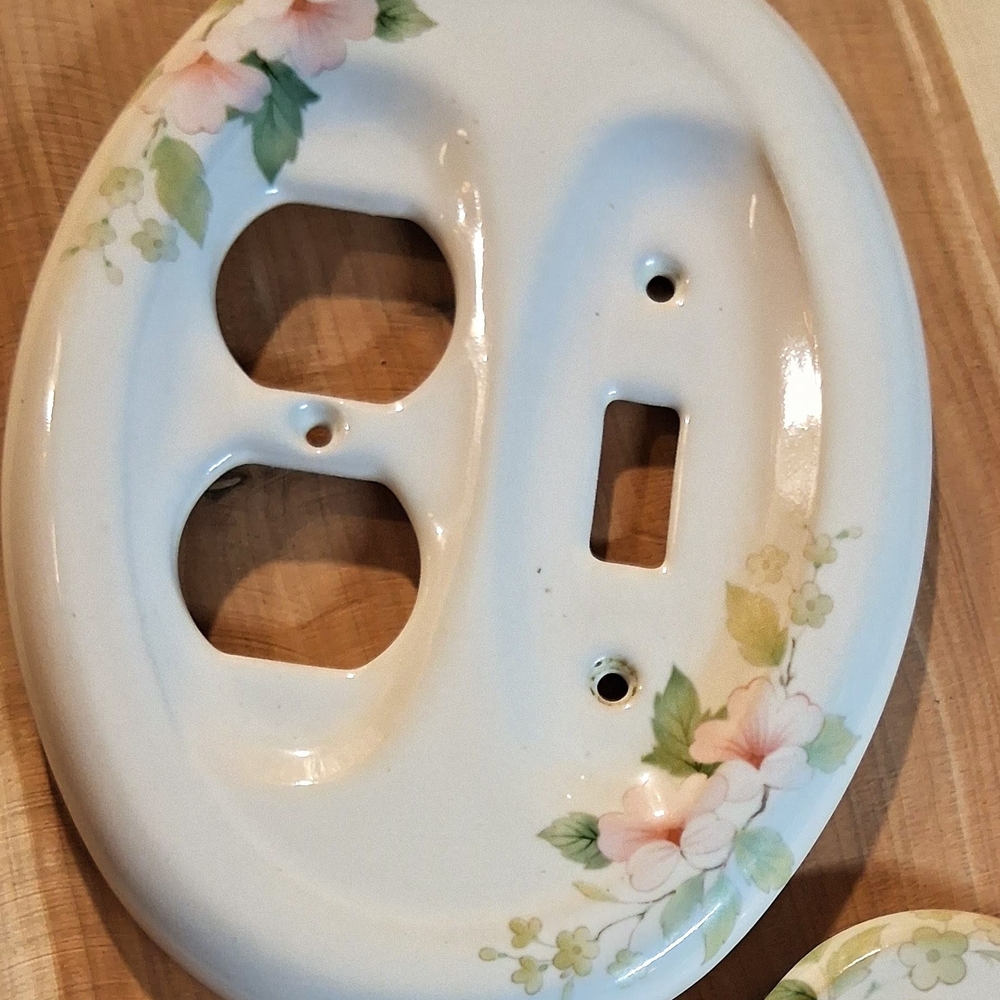 👒VTG Ceramic Pink Dogwood Floral Wall Plate Set | Oversized Oval🌈 - Picture 2 of 5